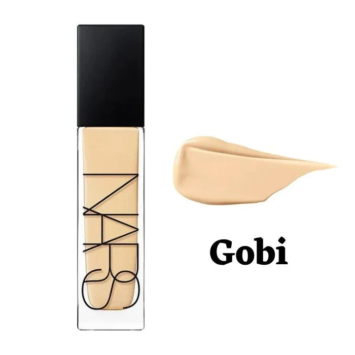 NARS foundation stick with black cap and 'Gobi' color swatch on a white background