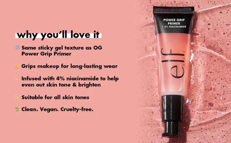 e.l.f. Power Grip Primer + 4% Niacinamide – Longwear Makeup Grip & Skin Brightening | 24 ml